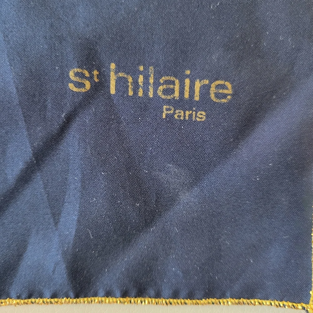 St. Hilaire Paris Blue Scarf Gold Metallic Trim ~ Rectangular ~ Vintage? ~ GUC